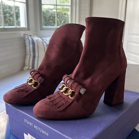 STUART WEITZMAN Ringleader Ultra-stretch Booties Wine Color Size 41 NEW in box - Picture 1 of 10